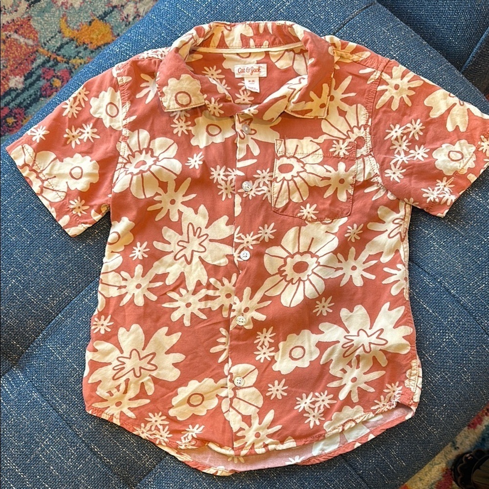 Floral Kids Shirt in Coral and White